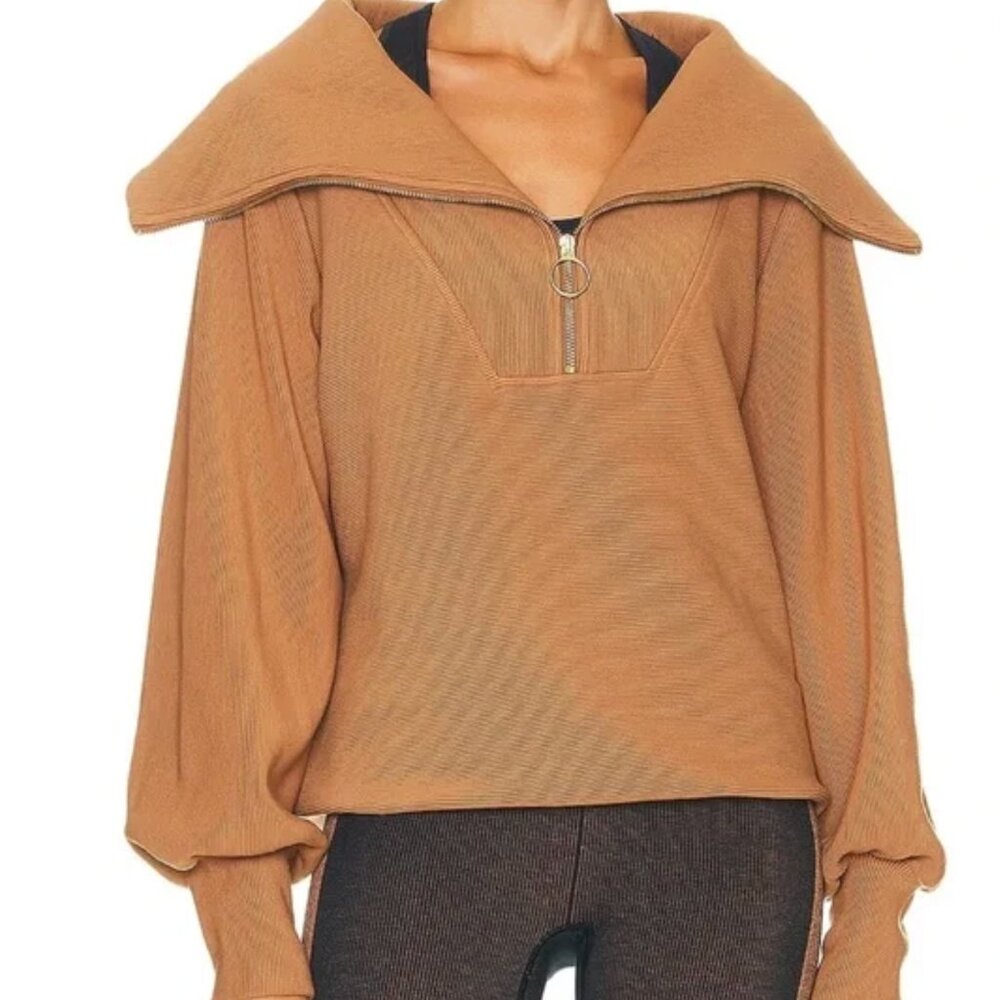Varley Vine Half Zip Ottoman Rye Brown Ribbed Pullover Sweater Women's size S